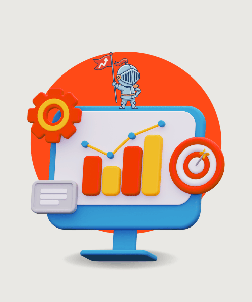 Contentstrategie afbeelding - Ridder logo boven op een pc met grafiek